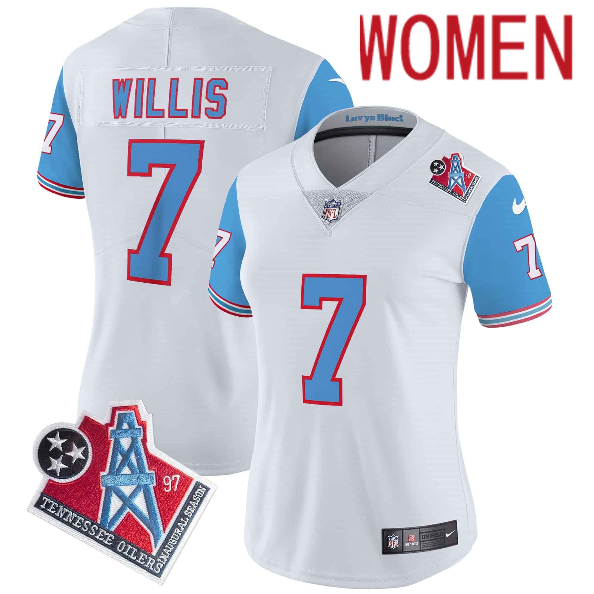 Women Tennessee Titans #7 Willis White 1997 Throwback 2024 Nike Limited Vapor NFL Jersey style 1